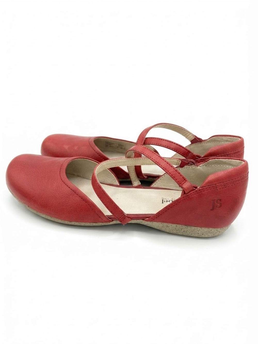 Joseph Seibel Red Leather Mary Jane Flats with Dual Straps